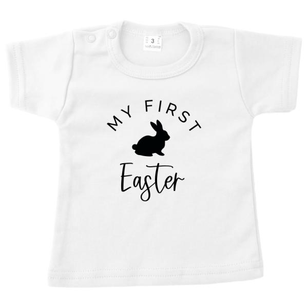 baby shirt pasen first easter met konijn wit.jpg