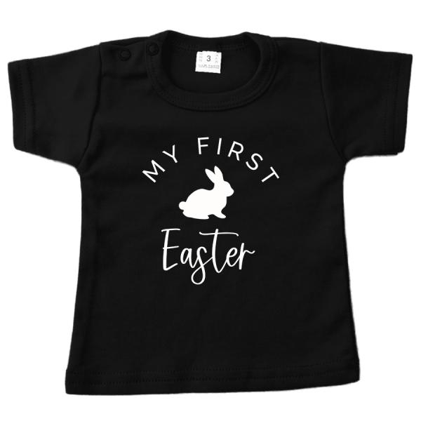baby shirt pasen first easter met konijn zwart.jpg
