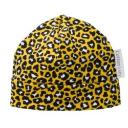 baby mutsje panterprint geel cottonbaby