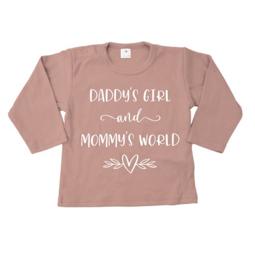 daddys girl mommys world shirt roze opdruk wit