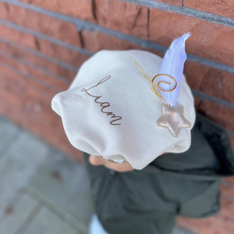 pietenmuts met naam wafel beige