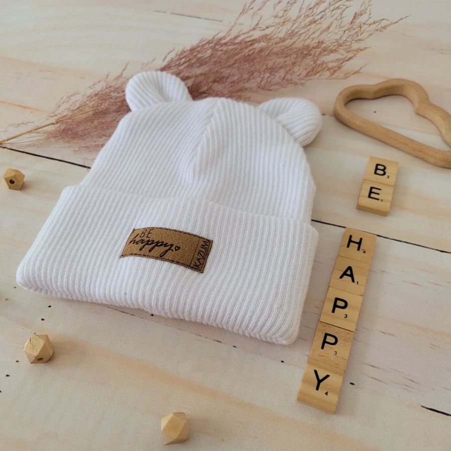 witte rib beanie kind