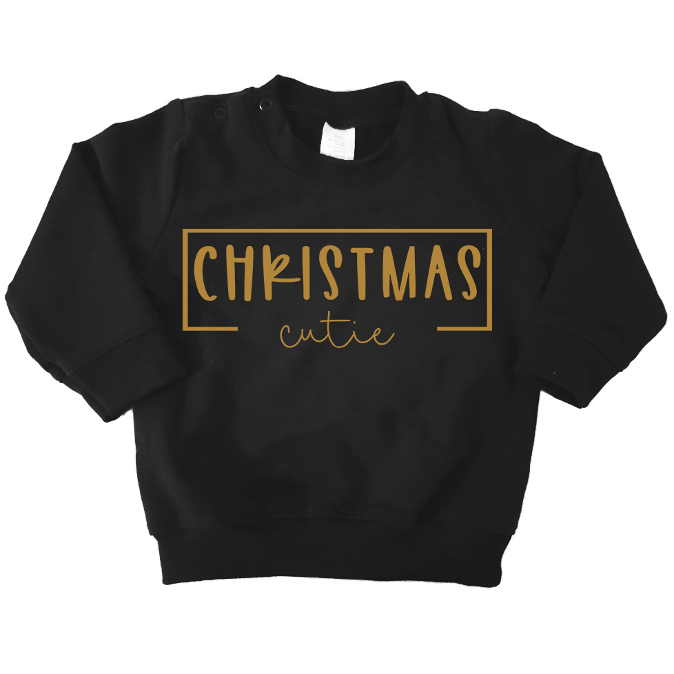 sweater christmas cutie handwrit zwart goud