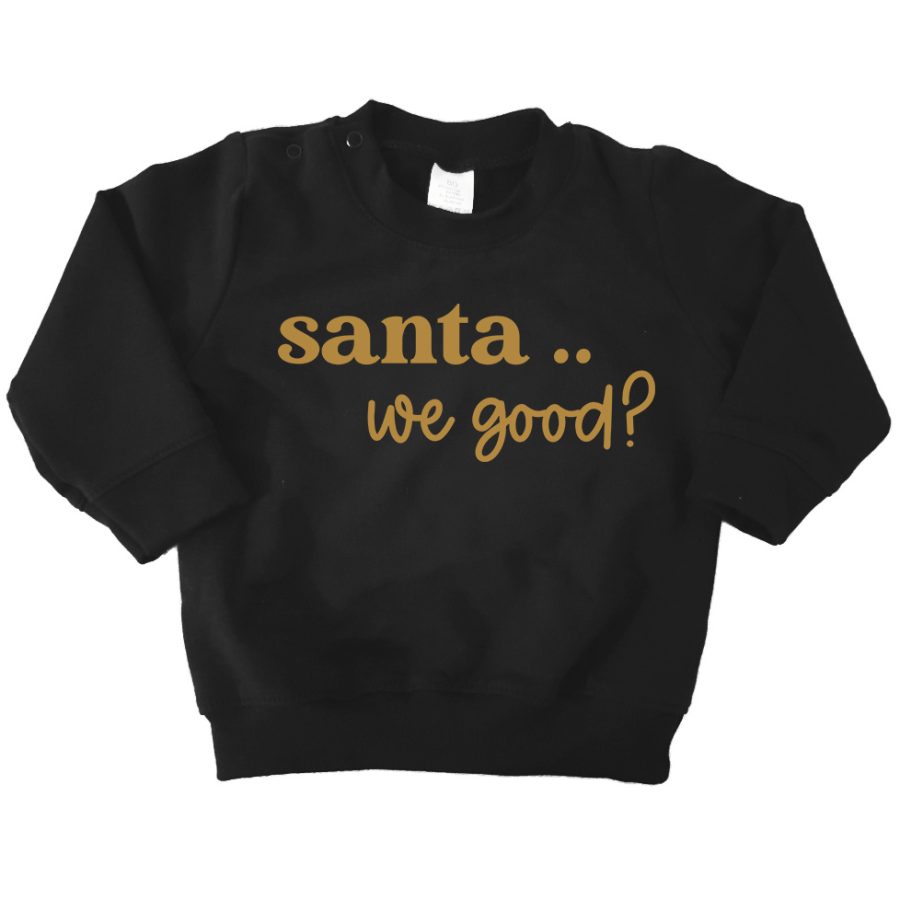 sweater zwart santa we good goud