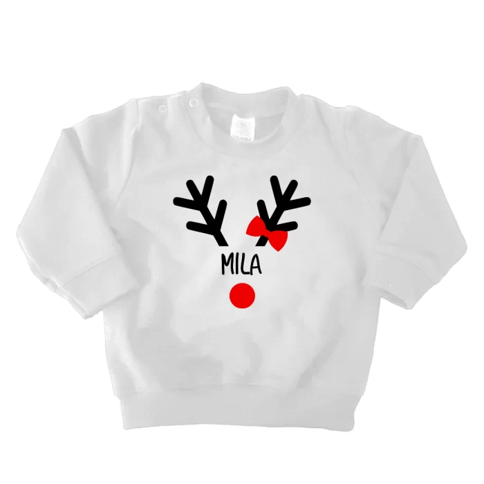 Sweater Kerst Naam Rendier Meisje Wit