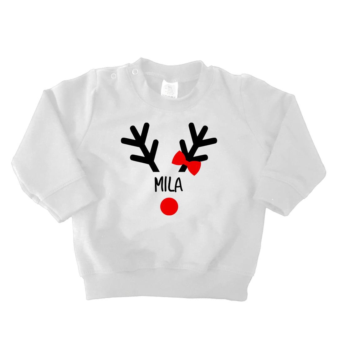 Sweater Kerst Naam Rendier Meisje Wit