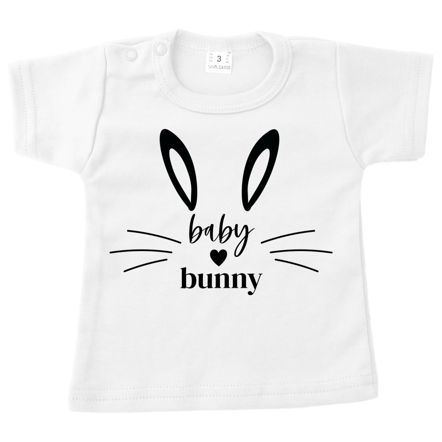 baby shirt pasen baby bunny wit opdruk zwart