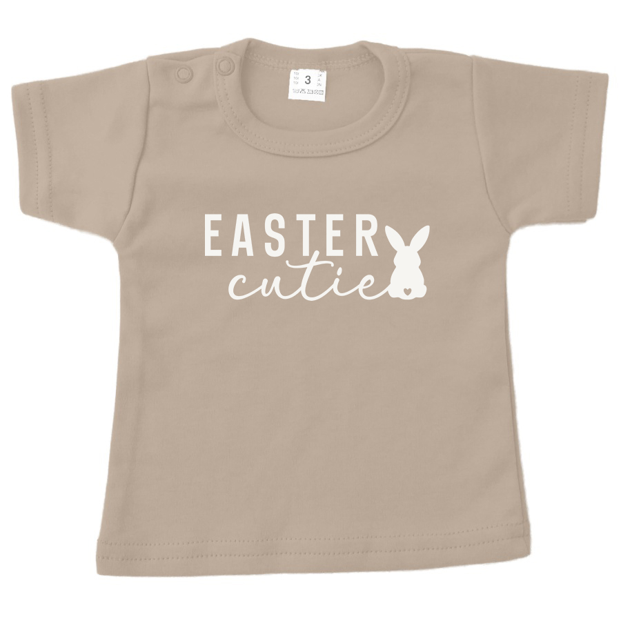 baby shirt pasen easter cutie zand opdruk wit