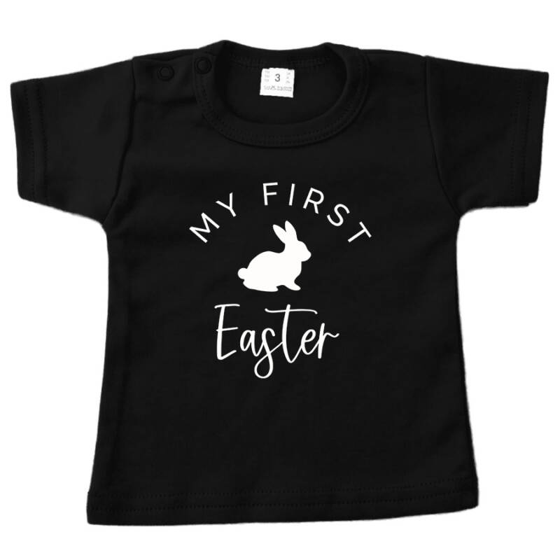 baby shirt pasen first easter met konijn zwart