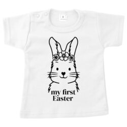 baby shirt pasen my first easter big bunny meisje wit