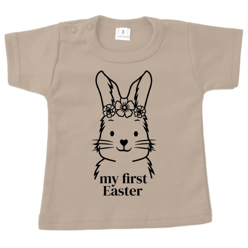 baby shirt pasen my first easter big bunny meisje zand opdruk zwart