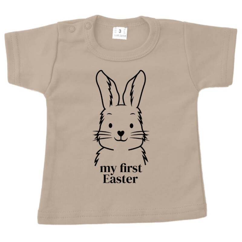 baby shirt pasen my first easter big bunny zand opdruk zwart