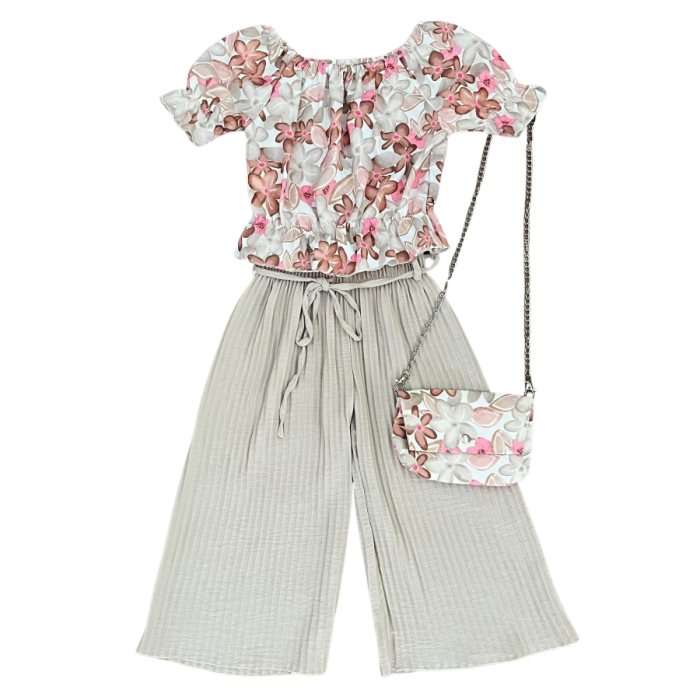 flower set pleated beige