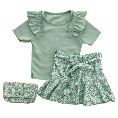 summer rib set rok bloemen tasje