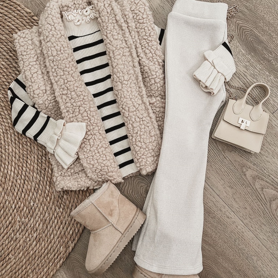 outfit teddy gilet collar stripes