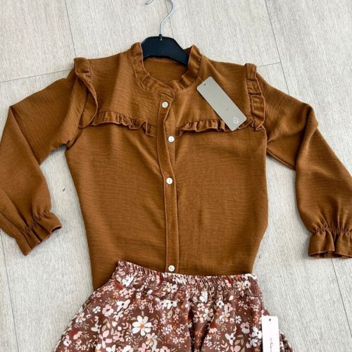 blouse ruffles camel