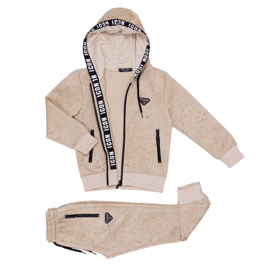 icon hoodie set beige melee