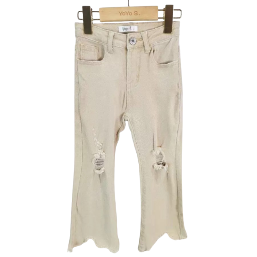 flared denim beige