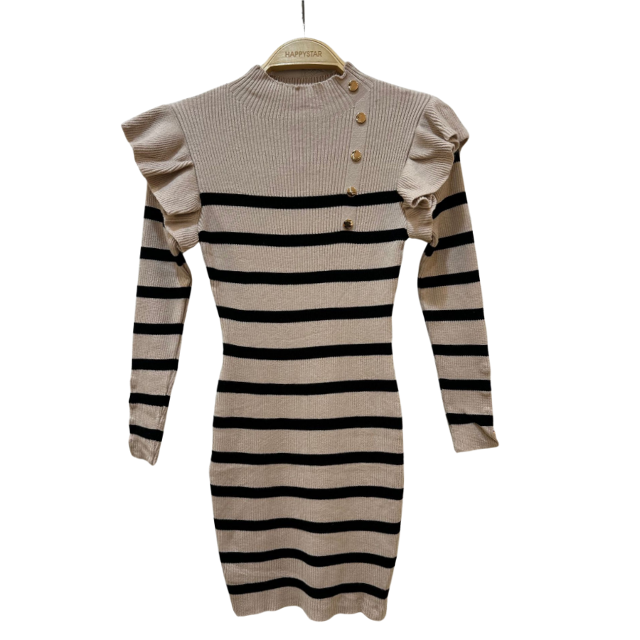 jurk streep knit beige