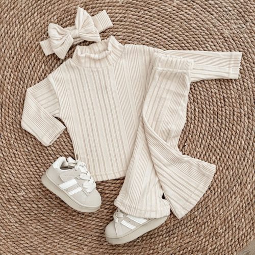 rib set flared velours beige