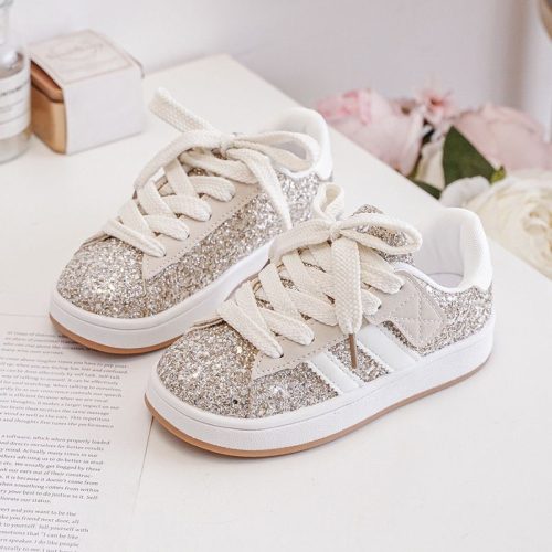 beige sneakers glitter