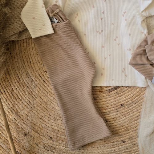 flared pants rib dark beige