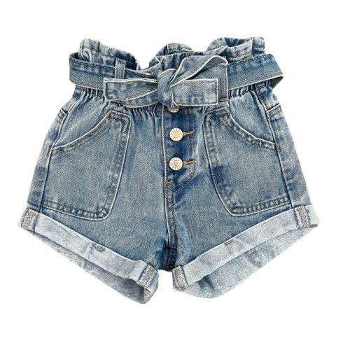 meisjes denim short met strik riem