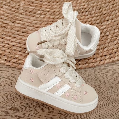 sneaker beige bloemetjes roze