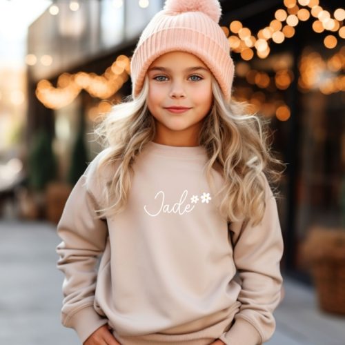 sweater naam madeliefjes beige