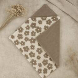 wikkeldeken teddy bloemen ecru/taupe