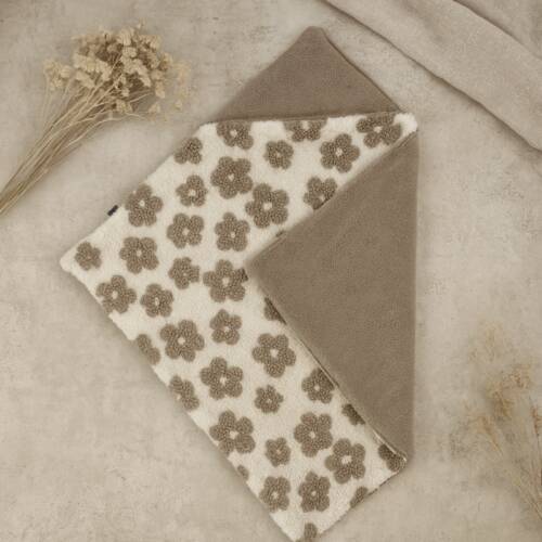 wikkeldeken teddy bloemen ecru/taupe