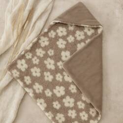 wikkeldeken teddy bloemen taupe met fleece binnenkant