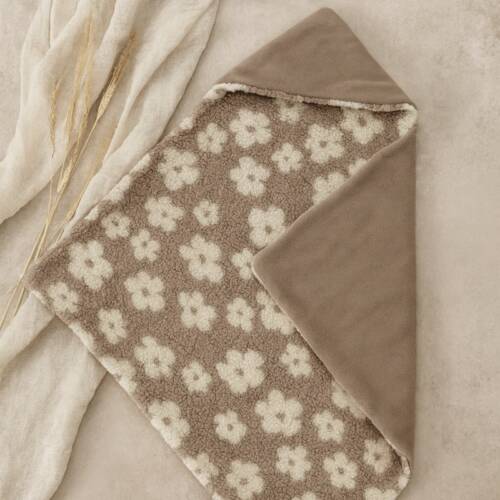 wikkeldeken teddy bloemen taupe met fleece binnenkant