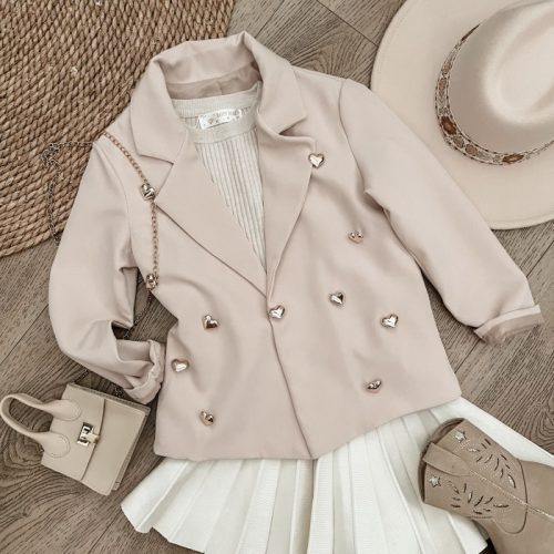 meisjes blazer beige hartjes