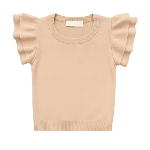 Gebreide beige trui met ruche mouwen