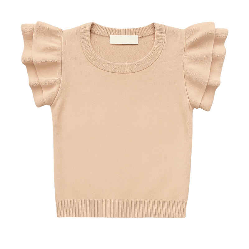 Gebreide beige trui met ruche mouwen