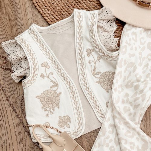 gilet bloemen beige