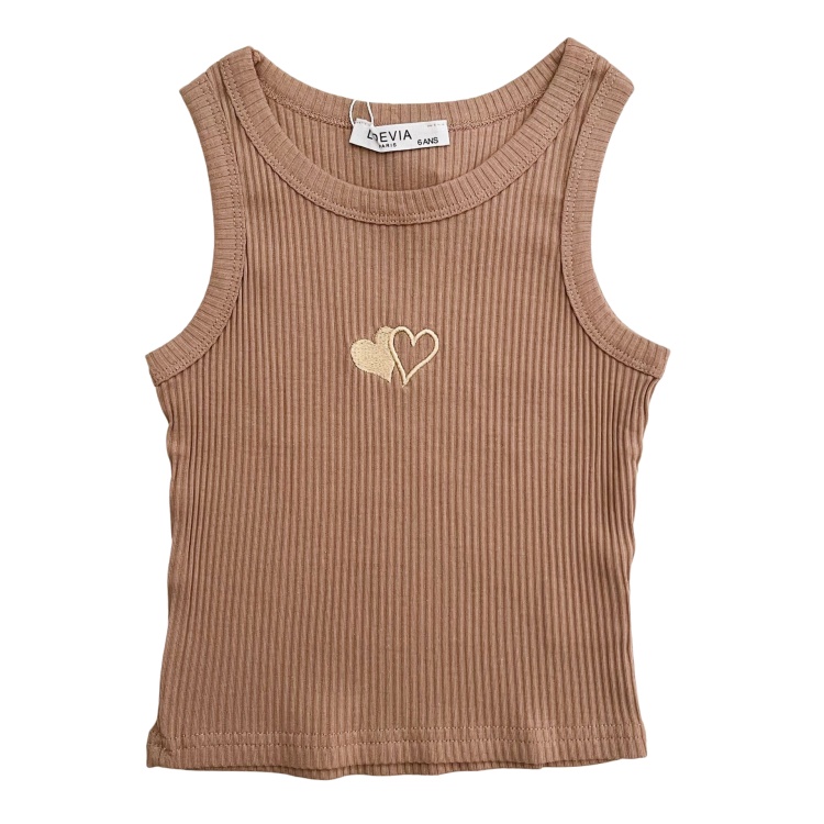 meisjes singlet rib hartjes taupe