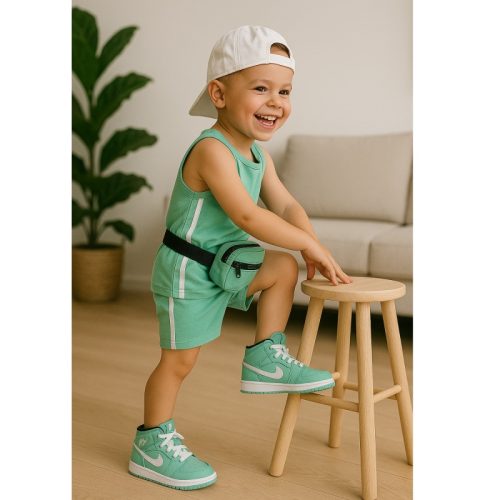 Jongen in mintgroene outfit