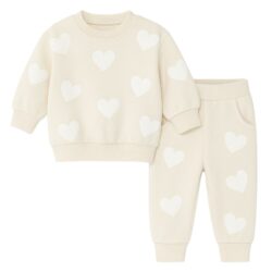 joggingset meisje beige witte hartjes