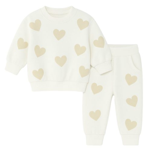 joggingset meisje wit beige hartjes