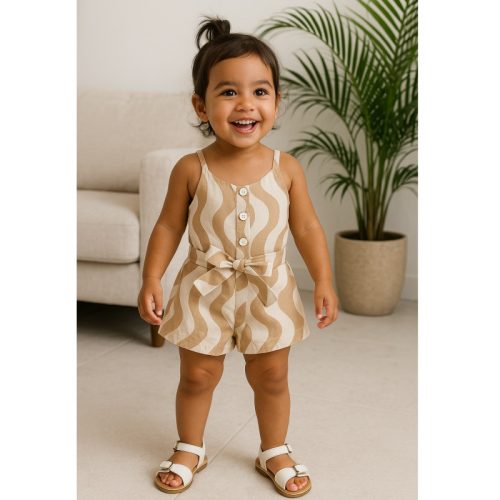 jumpsuit meisje beige golven wit