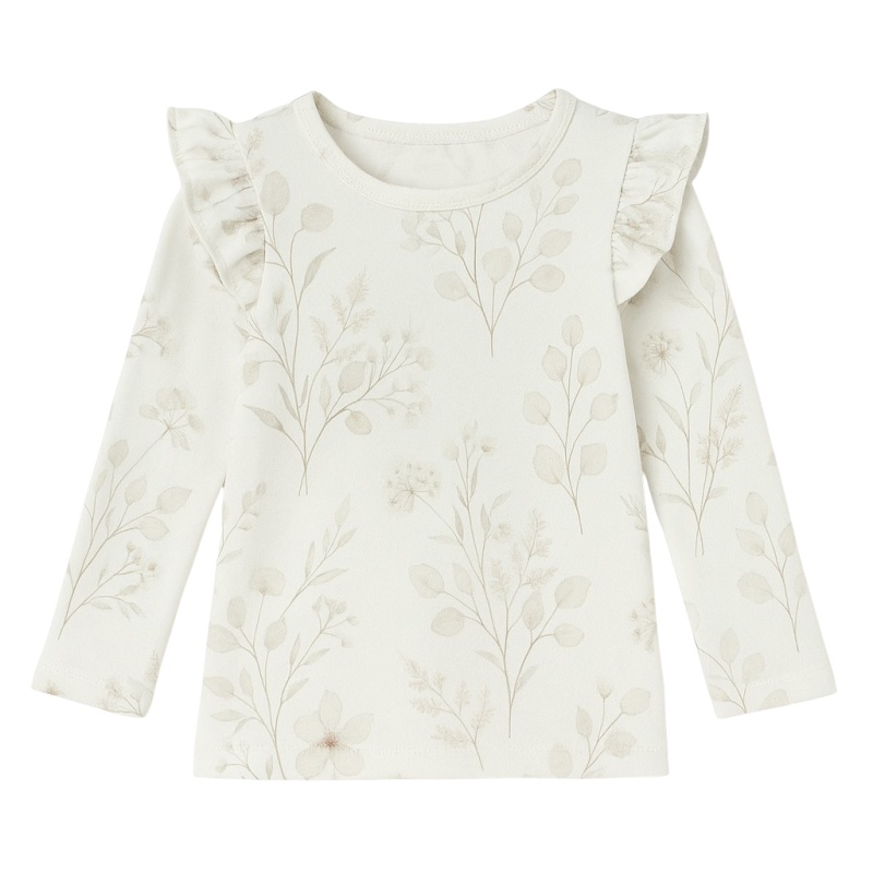 meisjes ruffle shirt bloemen beige