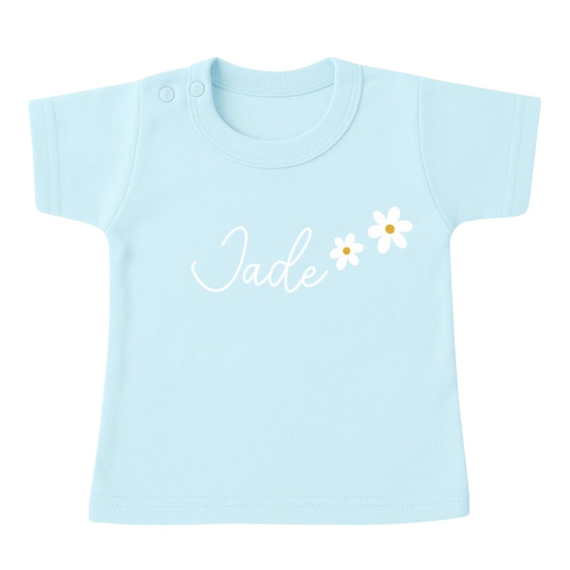 naam shirt meisje blauw bloemen