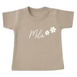 naam shirt meisje zand bloemen