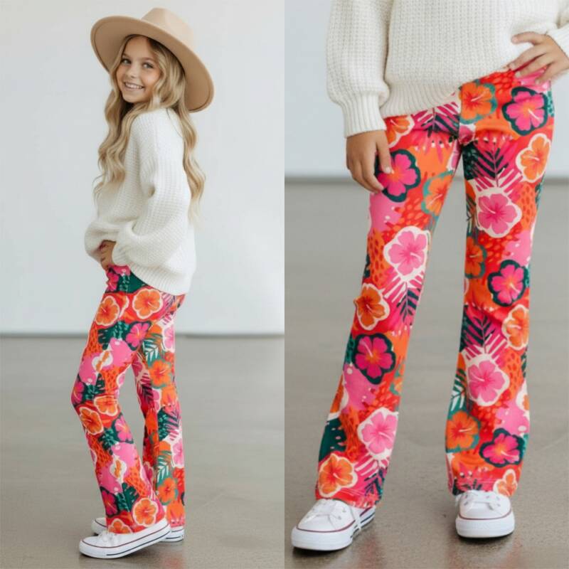 roze oranje bloemen print