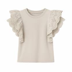 broderie ruffle top beige