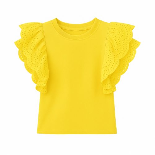 broderie ruffle top geel