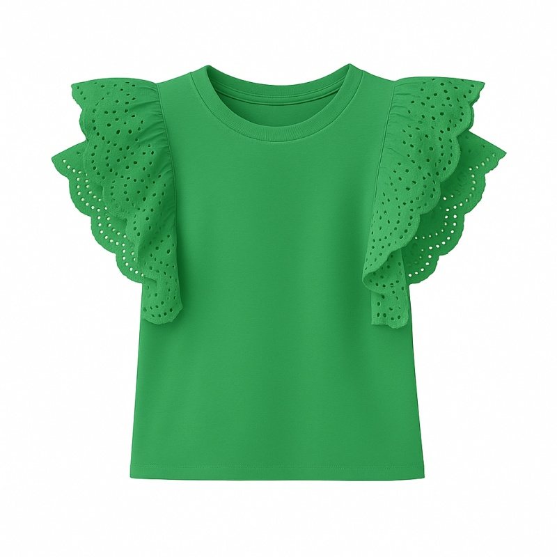 broderie ruffle top groen
