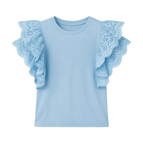 broderie ruffle top lichtblauw